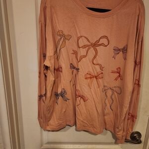 Easel Peach Long Sleeve Top with Bow Accents